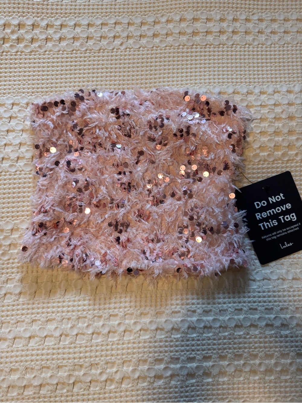 Lulus Dazzling Sense Light Pink Sequin Fringe Strapless Crop Top